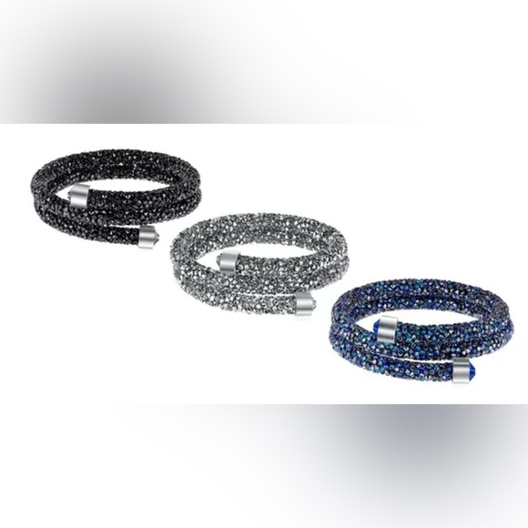 swavorski elements double wrap bling dusted Black and Silver & Blue Bracelets 3 - Picture 1 of 9